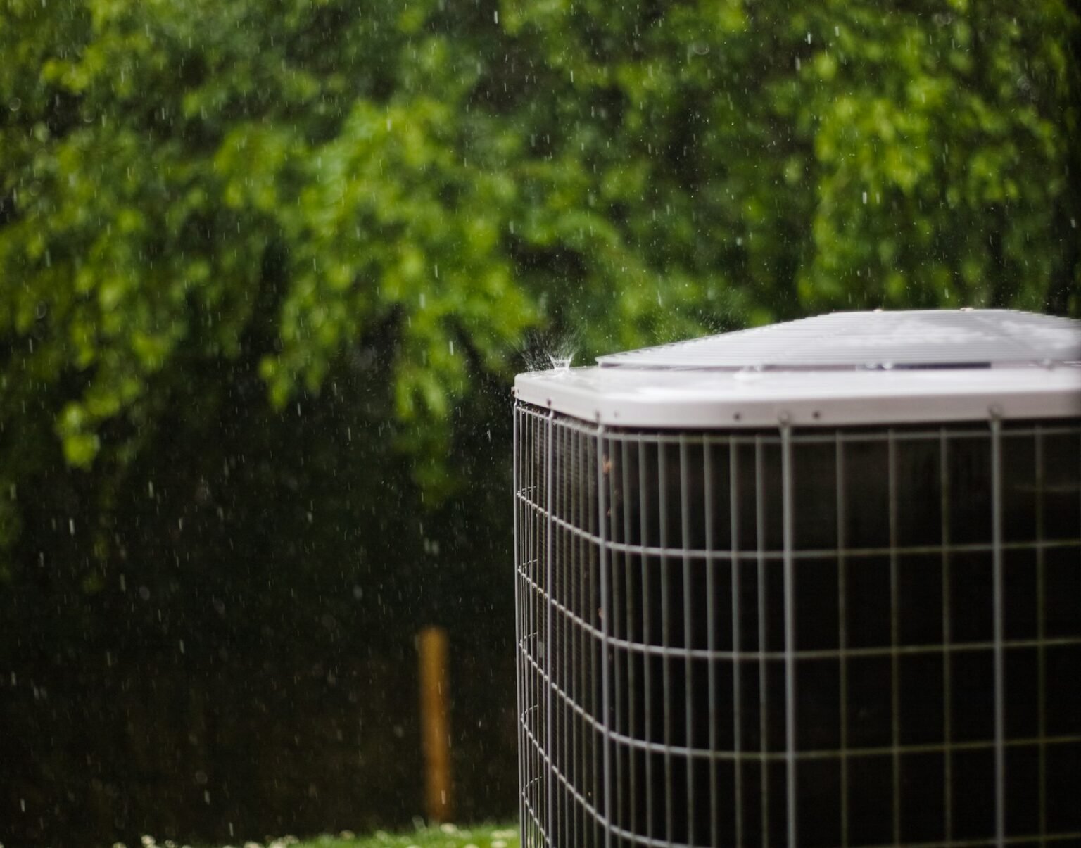Residential air conditioning unit outside a home